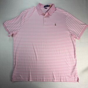 Polo Ralph Lauren Mens XXL Classic Fit Striped Polo Shirt Pink White Cotton